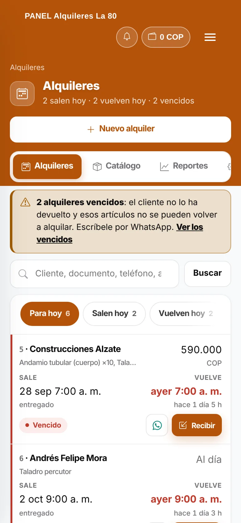 La misma pantalla en el celular