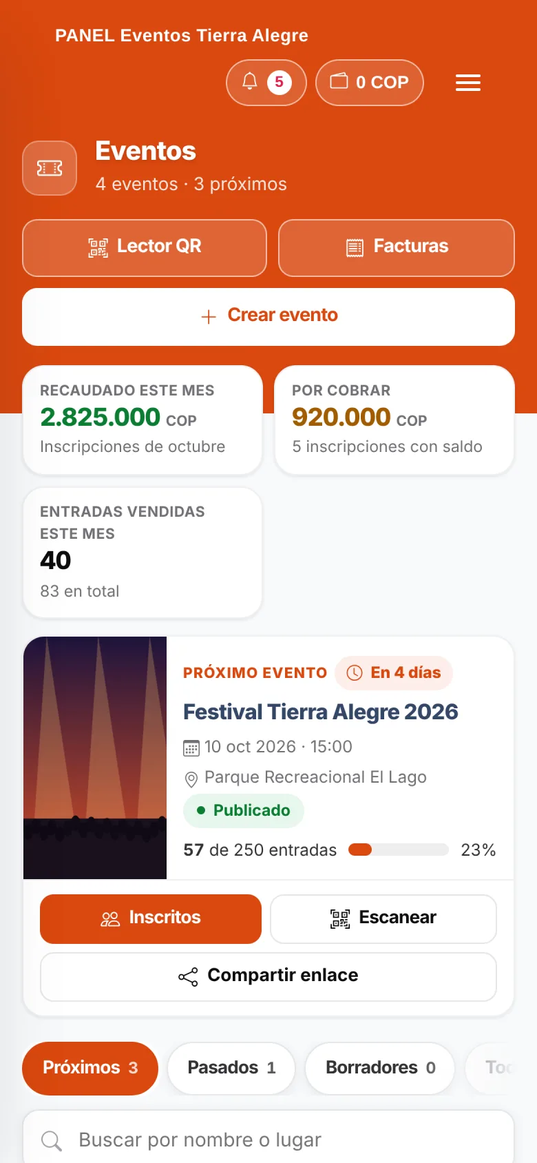 La misma pantalla en el celular
