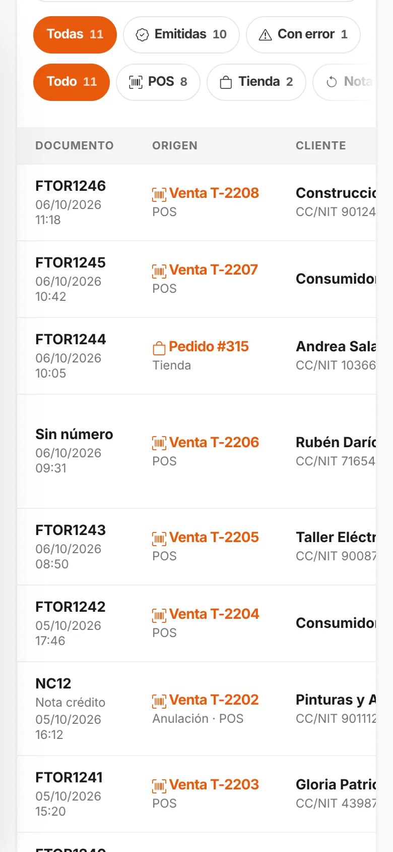La misma pantalla en el celular
