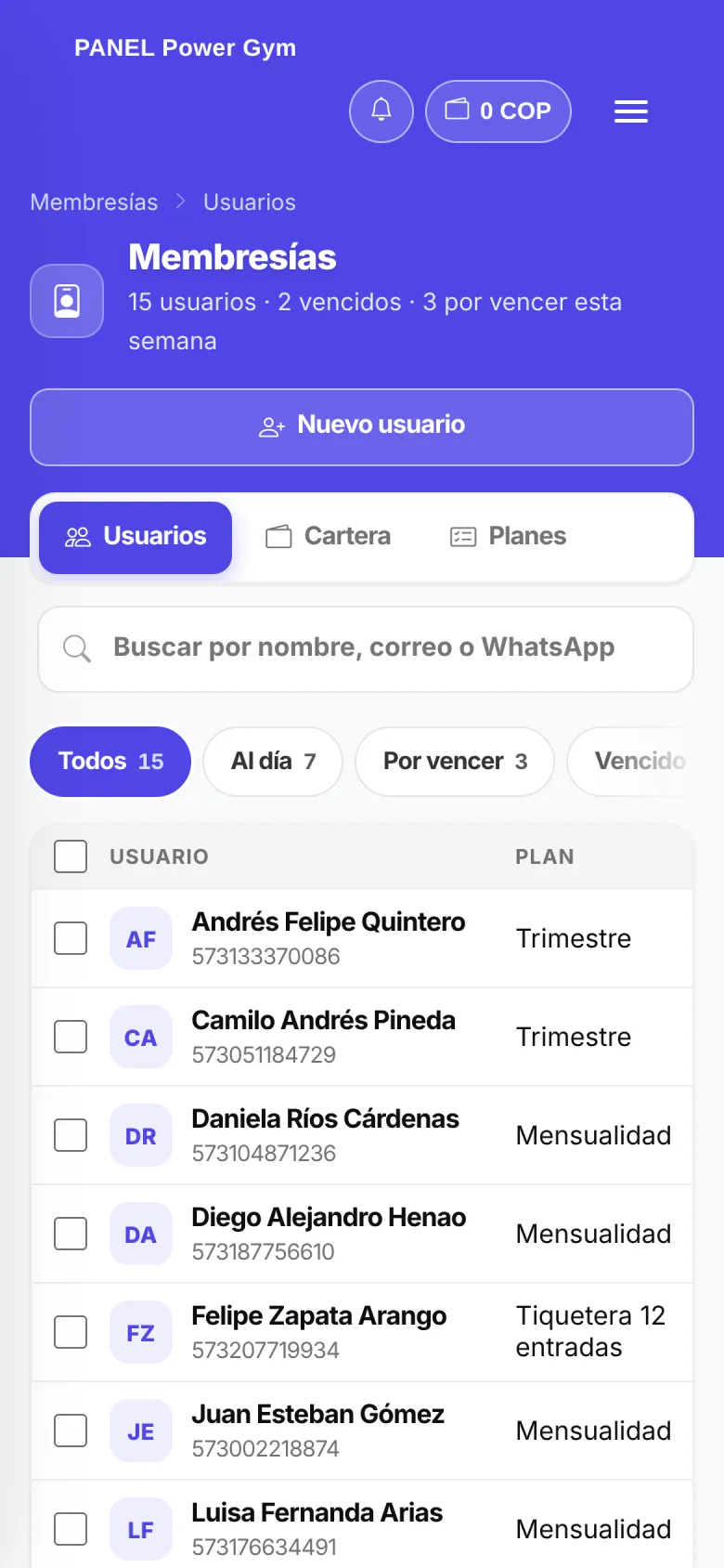 La misma pantalla en el celular
