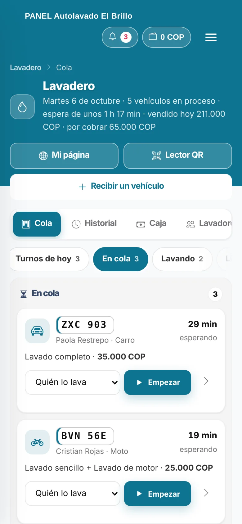 La misma pantalla en el celular