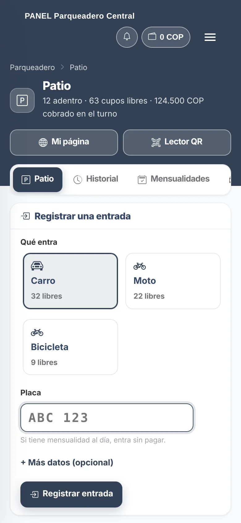 La misma pantalla en el celular