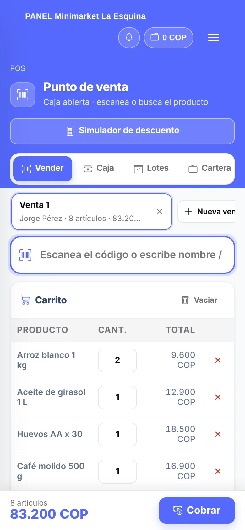 La misma pantalla en el celular
