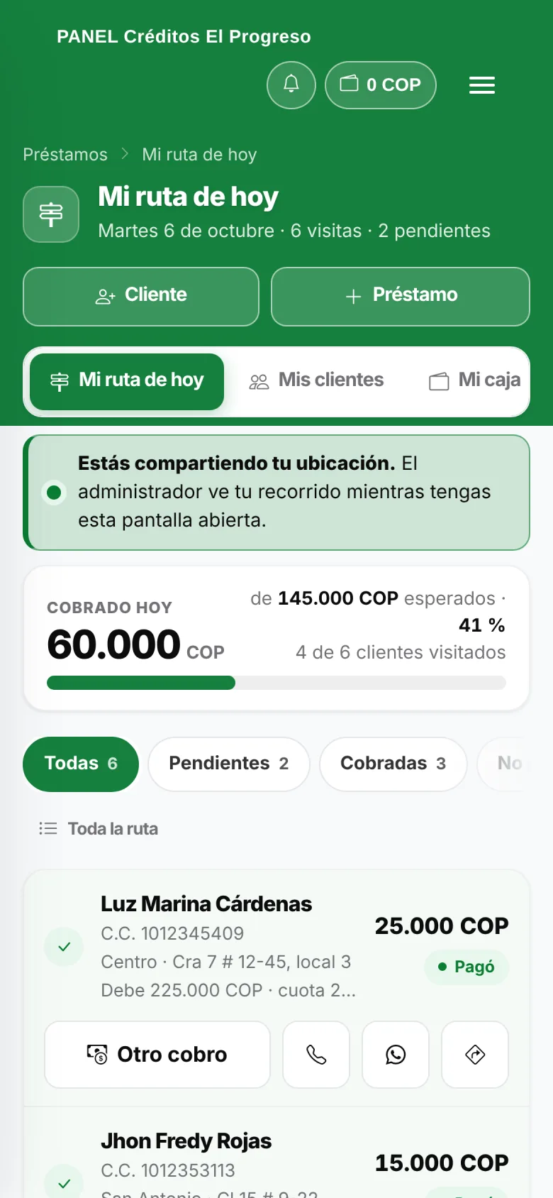 La misma pantalla en el celular
