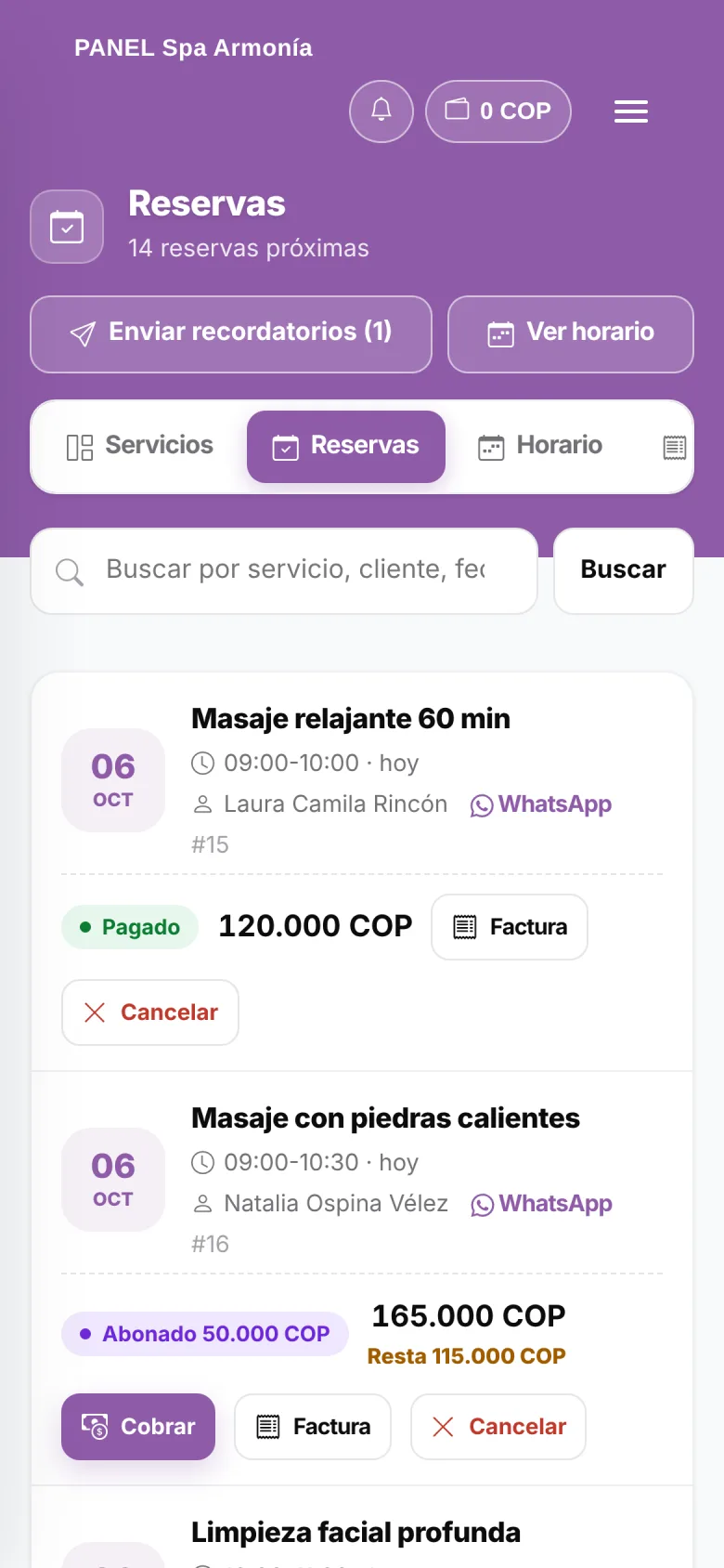 La misma pantalla en el celular