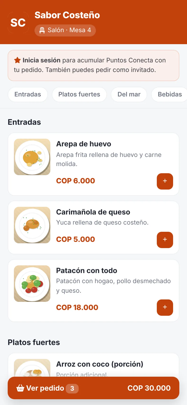 La misma pantalla en el celular
