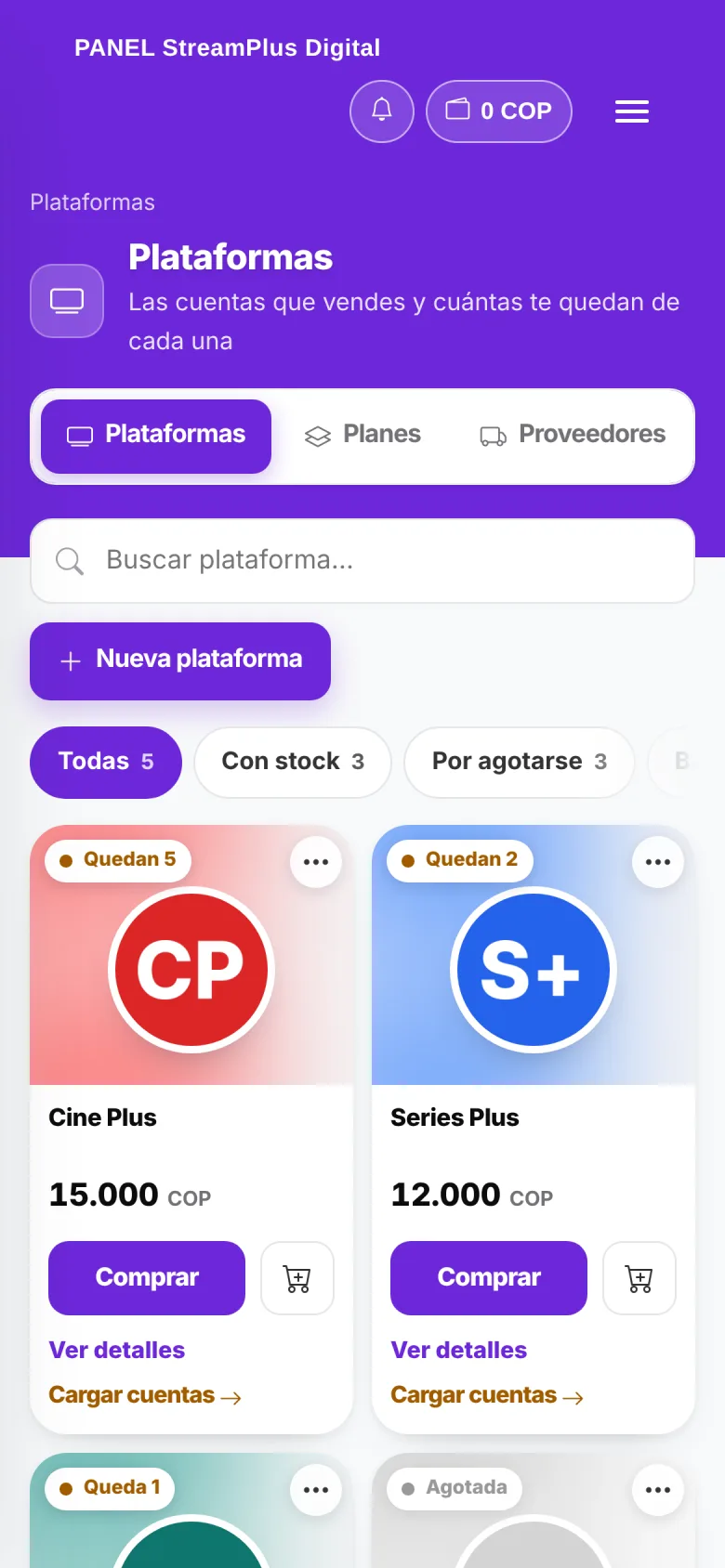La misma pantalla en el celular