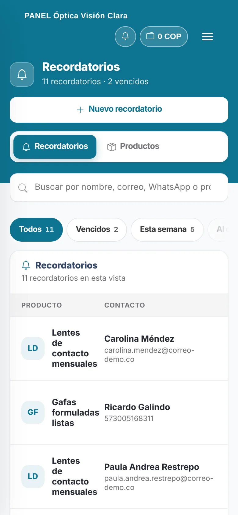 La misma pantalla en el celular
